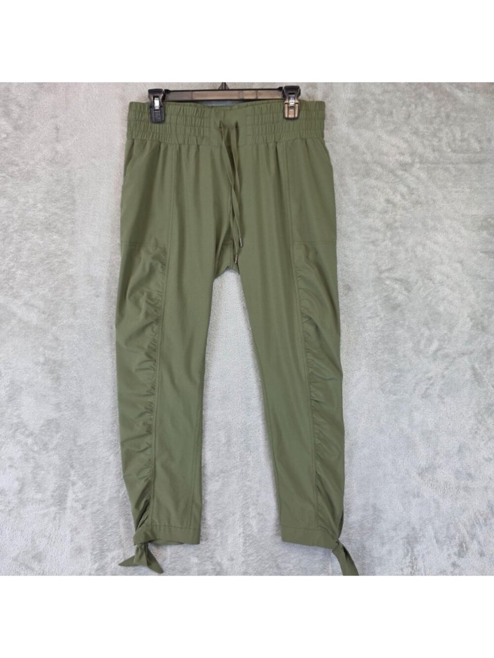 PrAna Pants Womens M Green Jogger Lightweight Stretch Ruched Ankle Tie W4117D412
